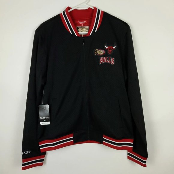 Chicago Bulls Mitchell & Ness NBA Womens Jersey Jacket L Large Black Red NWT - Picture 2 of 7